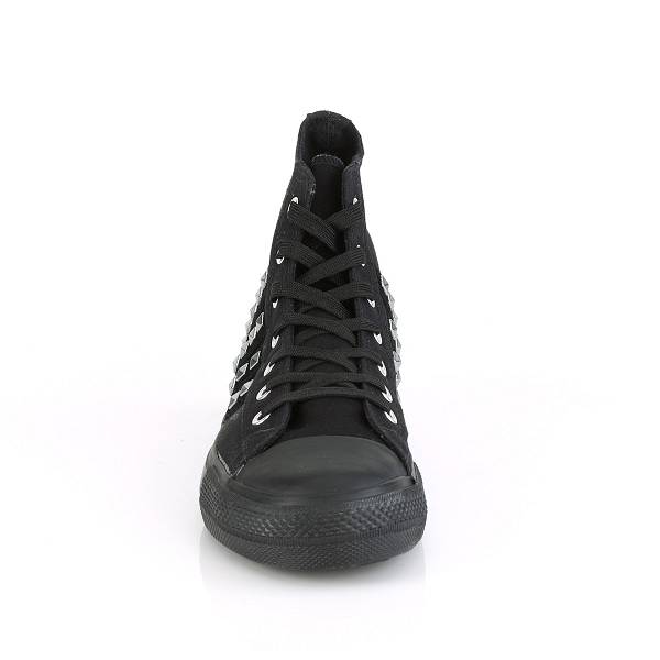 Demonia Women's Deviant-103 High Top Sneakers - Black Canvas/Suede D1453-70US Clearance